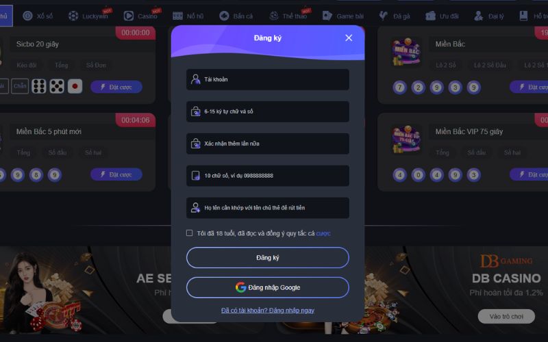 tạo tài khoản cá cược online