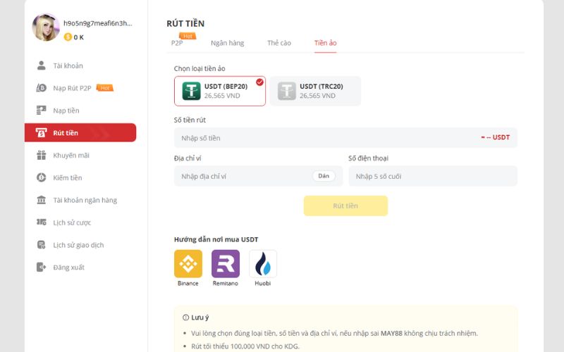 rút tiền tài khoản cá cược